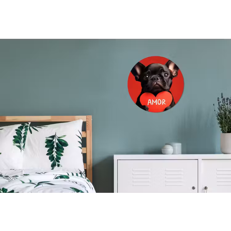 Amor - Hond - Hartje - Rood Wandcirkel aluminium klein -slaapkamer
