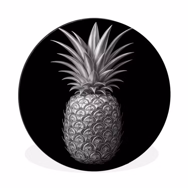 Ananas - Gedetailleerd - Bladeren Wandcirkel aluminium klein -3d