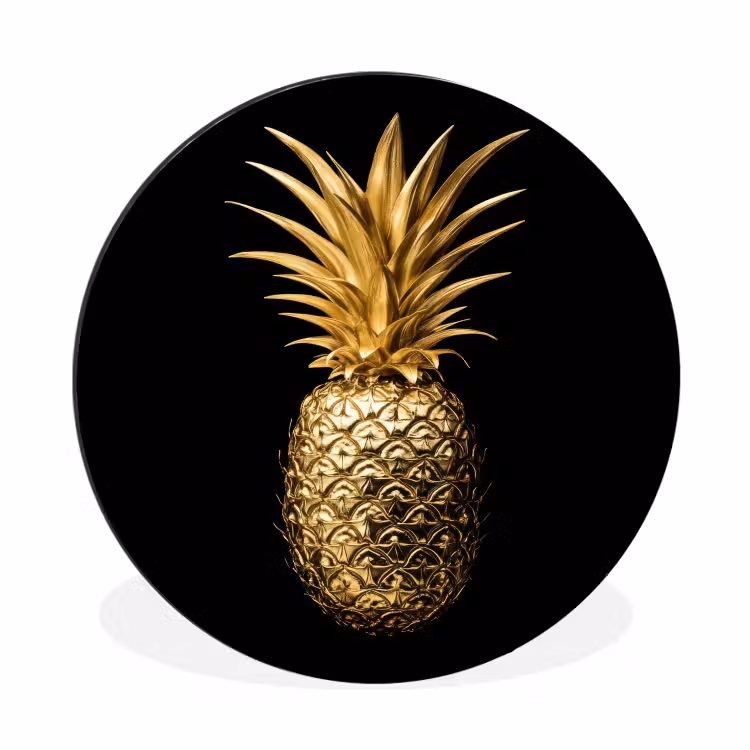 Ananas - Zwart - Goud - Luxe Wandcirkel aluminium klein -3d