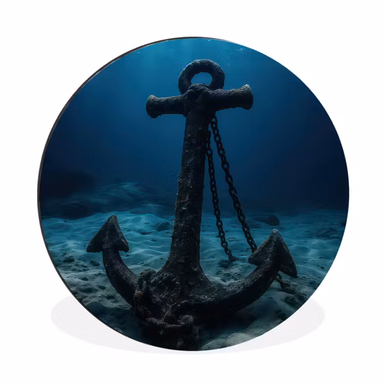 Anker - Ijzer - Zeebodem - Zand Wandcirkel aluminium klein -3d