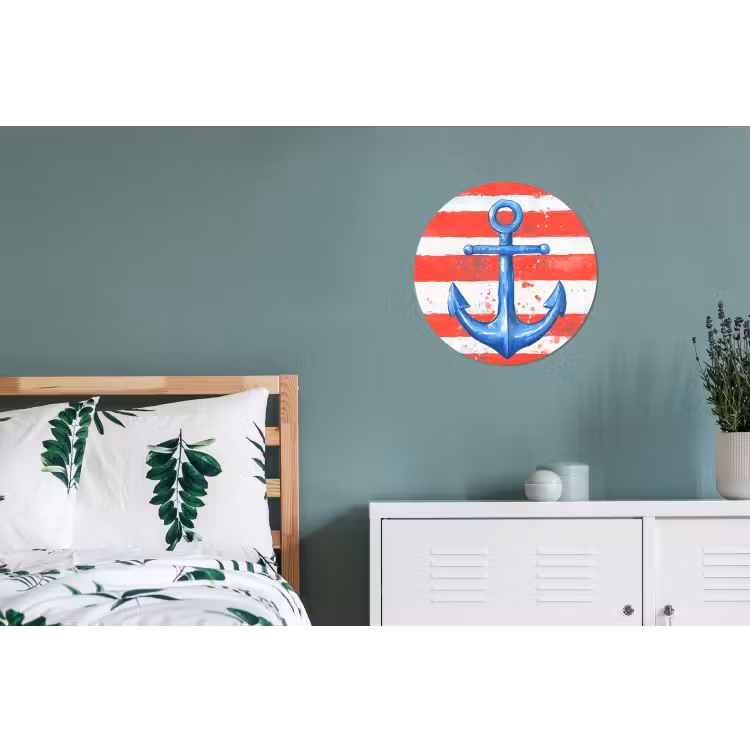 Anker - Verfspatten - Rood - Blauw Wandcirkel aluminium klein -slaapkamer