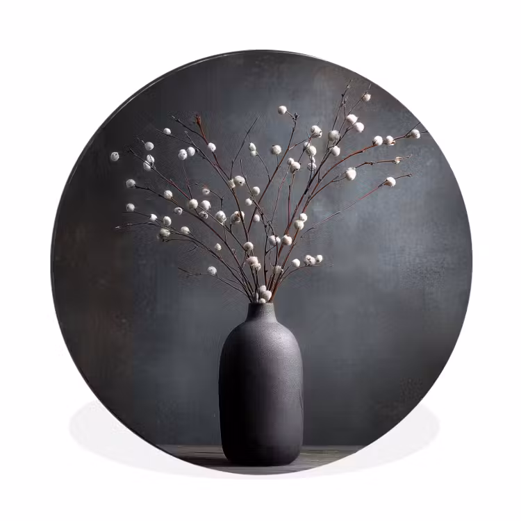 Takken - Vaas - Bolletjes - Wit Wandcirkel aluminium klein -3d