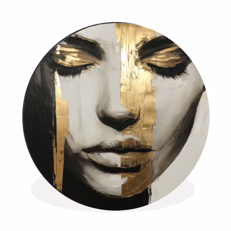 Ogen - Gezicht - Goud - Strepen Wandcirkel aluminium klein -3d