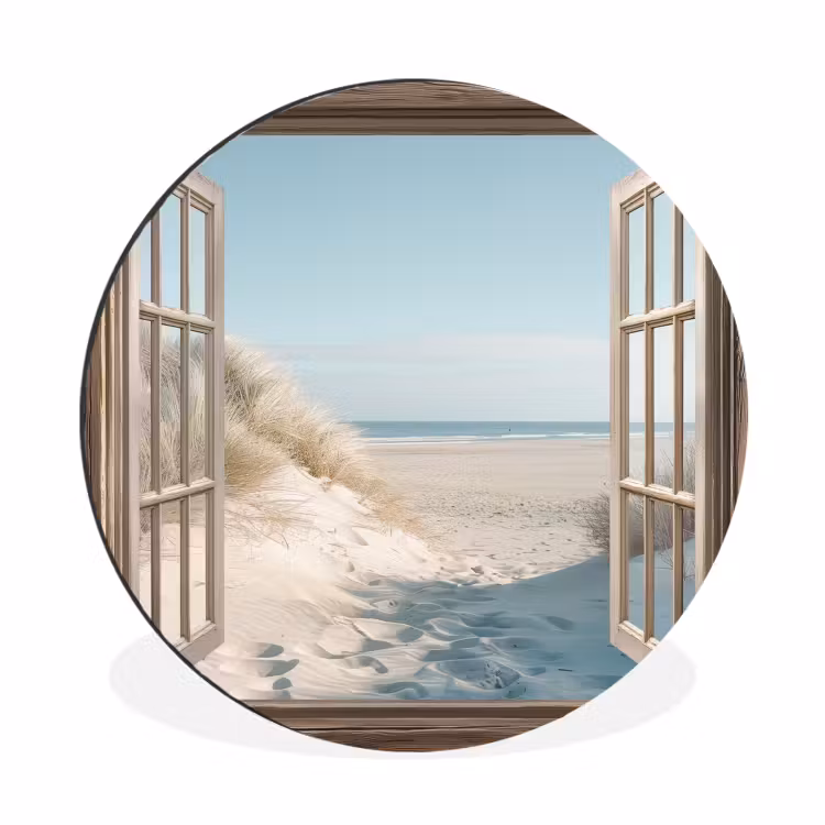 Doorkijk - Helmgras - Duinen - Zee - Landschap Wandcirkel aluminium klein -3d