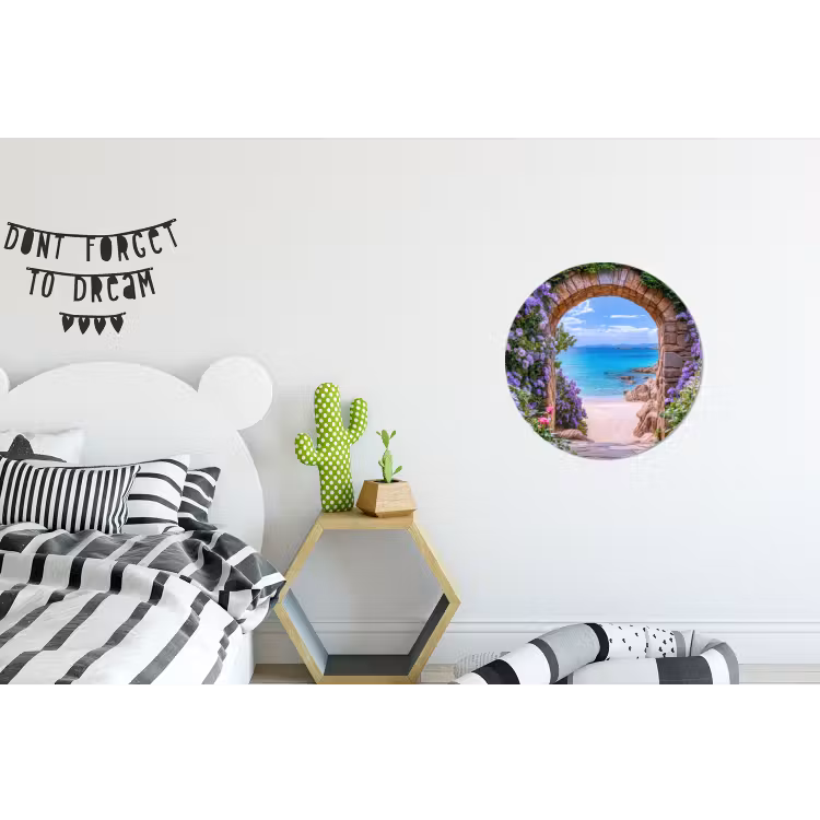 Doorkijk - Poort - Zee - Strand - Rotsen Wandcirkel aluminium klein -kinderkamer