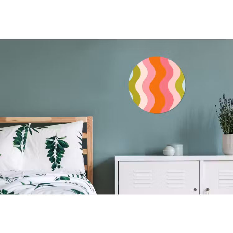 Banen - Golven - Kleurrijk - Verticaal Wandcirkel aluminium klein -slaapkamer