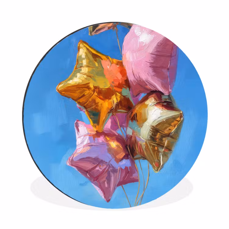 Ballonnen - Goud - Stervorm - Roze Wandcirkel aluminium klein -3d