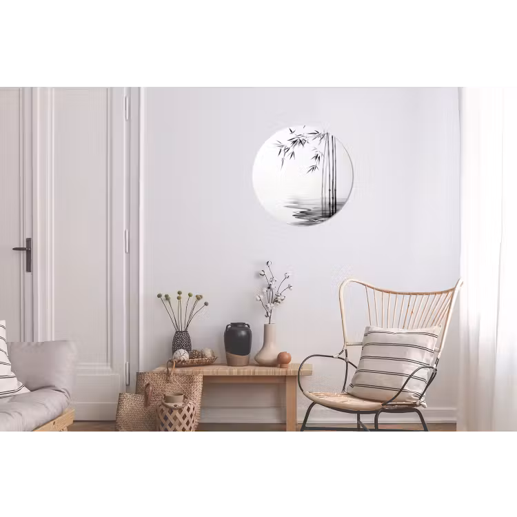 Bamboestammen - Water - Minimalistisch - Wit Wandcirkel aluminium klein -woonkamer