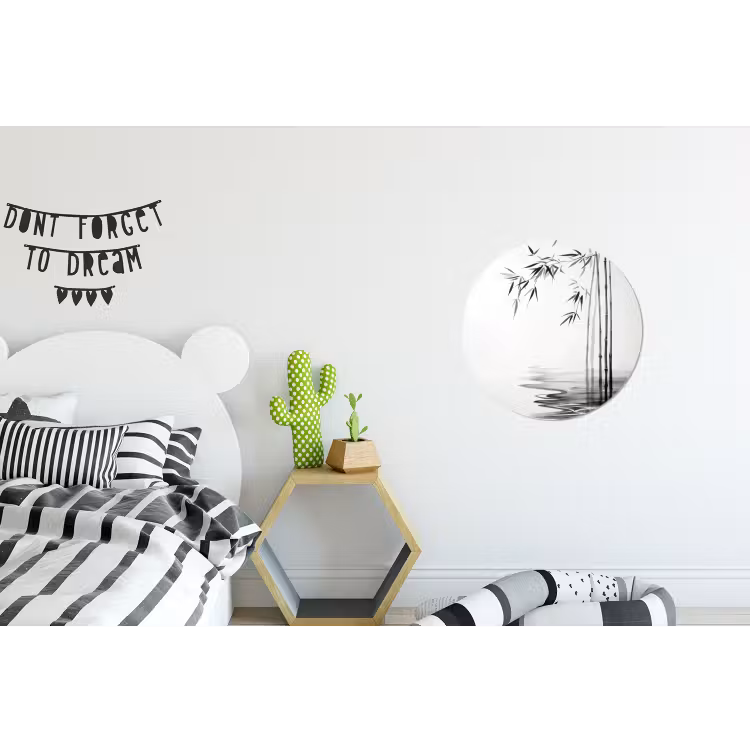 Bamboestammen - Water - Minimalistisch - Wit Wandcirkel aluminium klein -kinderkamer