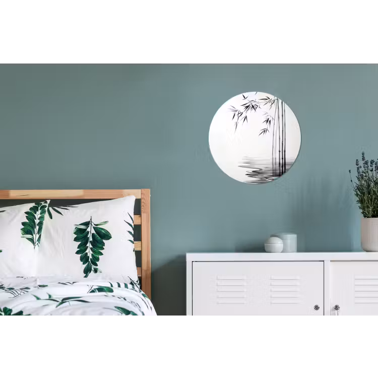 Bamboestammen - Water - Minimalistisch - Wit Wandcirkel aluminium klein -slaapkamer