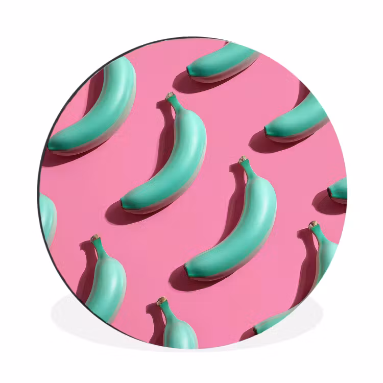 Bananen - Patroon - Blauw - Roze Wandcirkel aluminium klein -3d