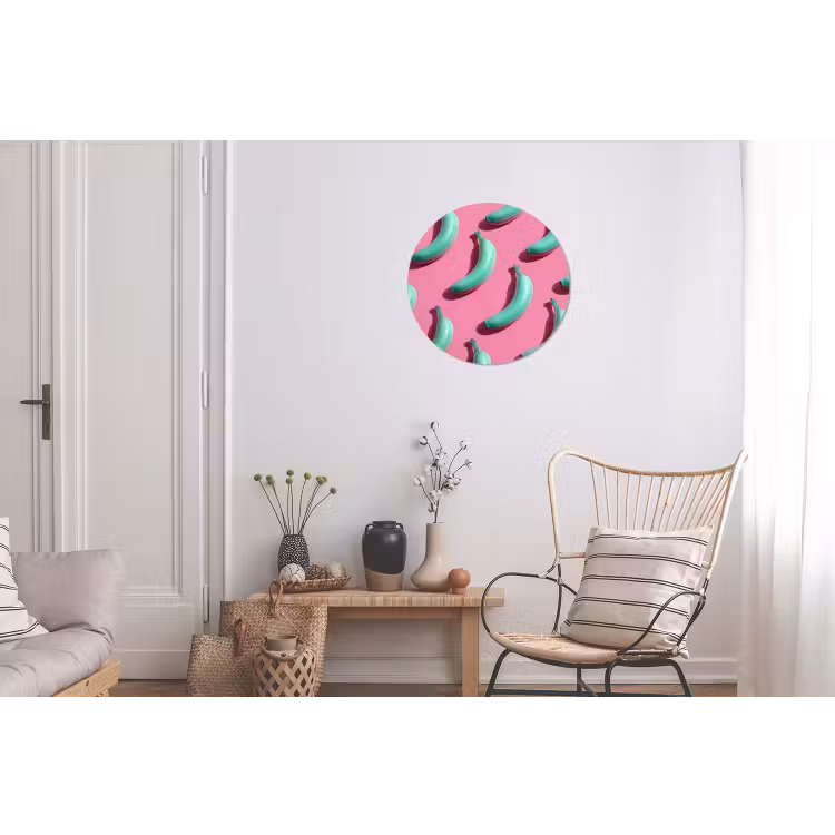 Bananen - Patroon - Blauw - Roze Wandcirkel aluminium klein -woonkamer