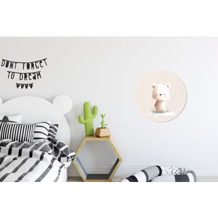 Beertje - Sneeuwvlokje - Wit - Pluizig Wandcirkel aluminium klein -kinderkamer