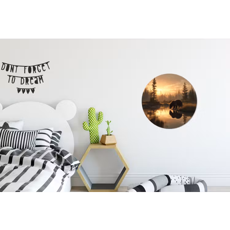 Beer - water - Bos - Ochtendlicht Wandcirkel aluminium klein -kinderkamer