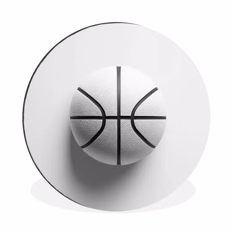 Basketbal - Wit - Schaduw - Lijnen Wandcirkel aluminium klein -3d