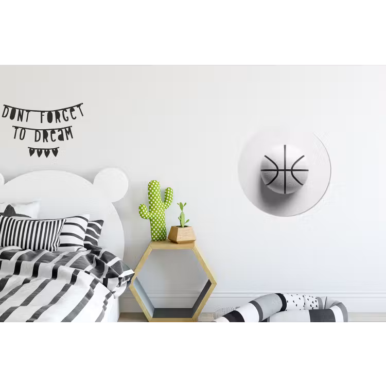 Basketbal - Wit - Schaduw - Lijnen Wandcirkel aluminium klein -kinderkamer