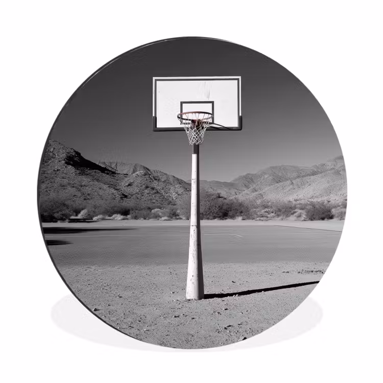 Basketbalpaal - Landschap - Zand - Wit Wandcirkel aluminium klein -3d