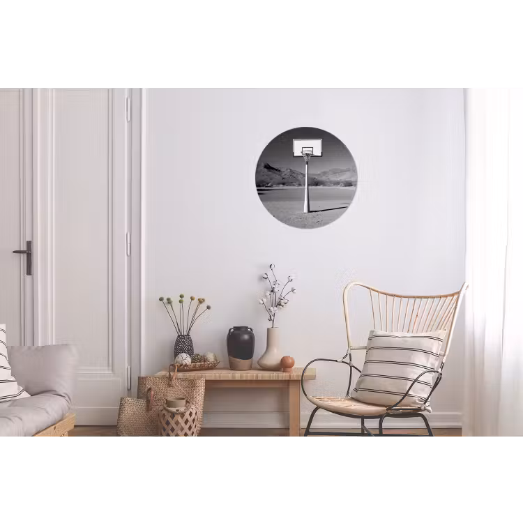 Basketbalpaal - Landschap - Zand - Wit Wandcirkel aluminium klein -woonkamer