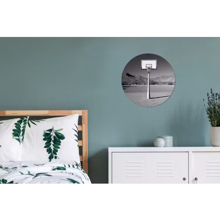 Basketbalpaal - Landschap - Zand - Wit Wandcirkel aluminium klein -slaapkamer