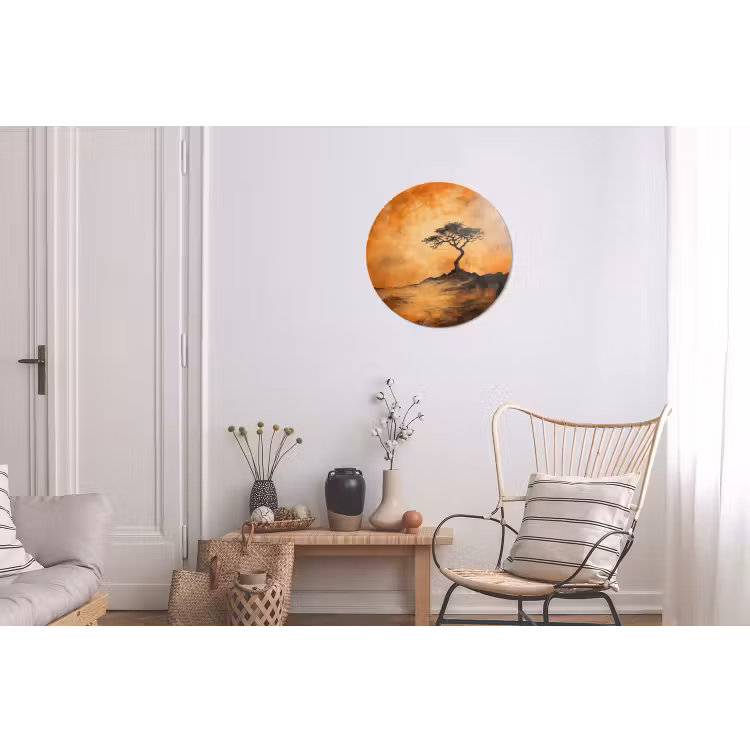 Boom - Landschap - Oranje Wandcirkel aluminium klein -woonkamer