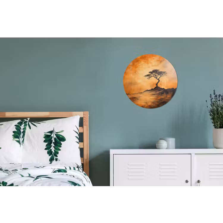 Boom - Landschap - Oranje Wandcirkel aluminium klein -slaapkamer