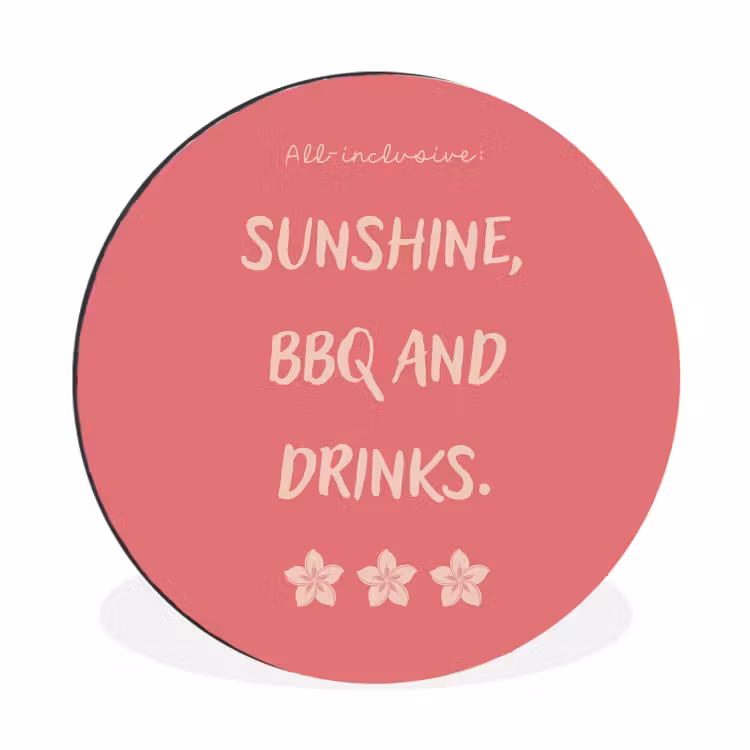 BBQ - Quote - Roze - Zomer Wandcirkel aluminium klein -3d