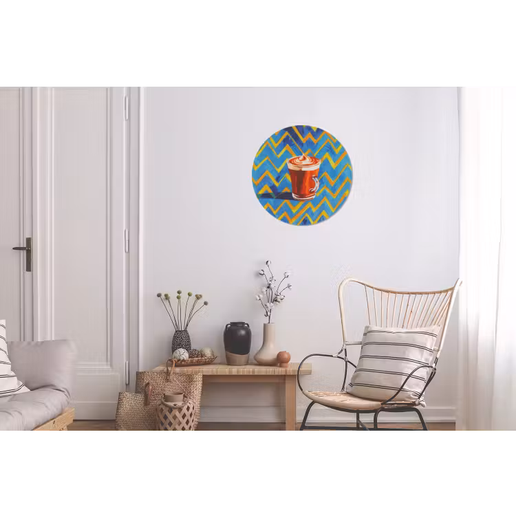 Mok - Koffie - Zigzag - Slagroom Wandcirkel aluminium klein -woonkamer