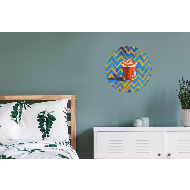 Mok - Koffie - Zigzag - Slagroom Wandcirkel aluminium klein -slaapkamer