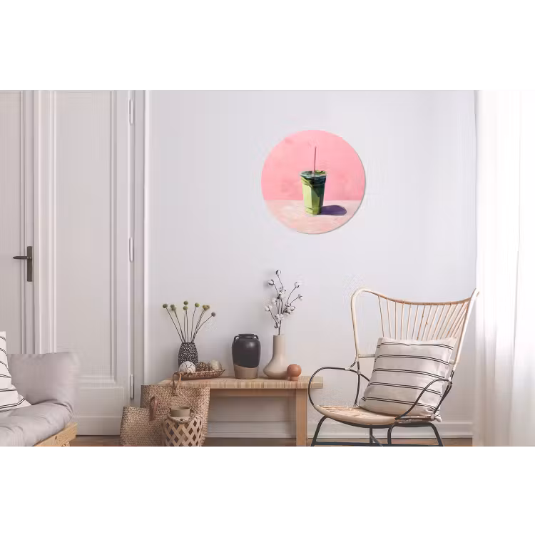 Beker - Rietje - Minimalistisch - Groen Wandcirkel aluminium klein -woonkamer