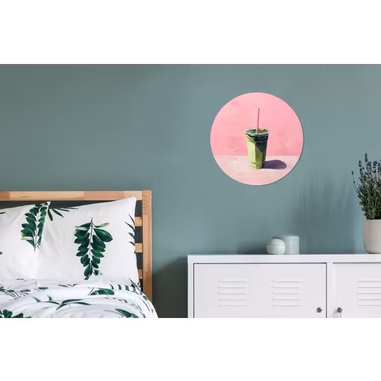 Beker - Rietje - Minimalistisch - Groen Wandcirkel aluminium klein -slaapkamer