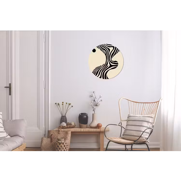 Beige - Lijnen - Golvend - Abstract Wandcirkel aluminium klein -woonkamer
