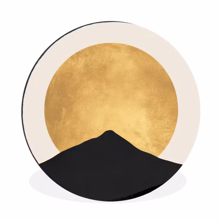 Bergsilhouetten - Gouden cirkel - Beige Wandcirkel aluminium klein -3d
