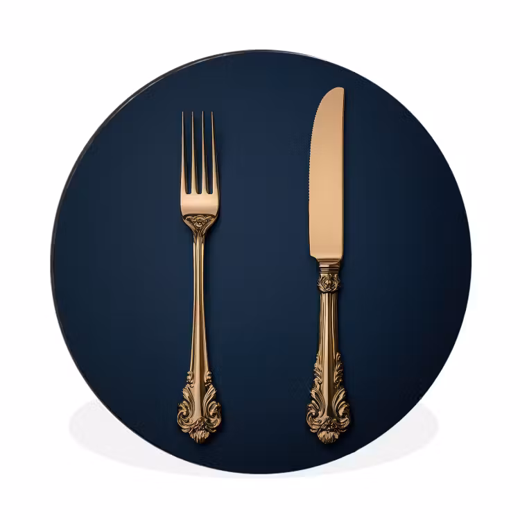 Bestek - Donkerblauw - Goud Wandcirkel aluminium klein -3d