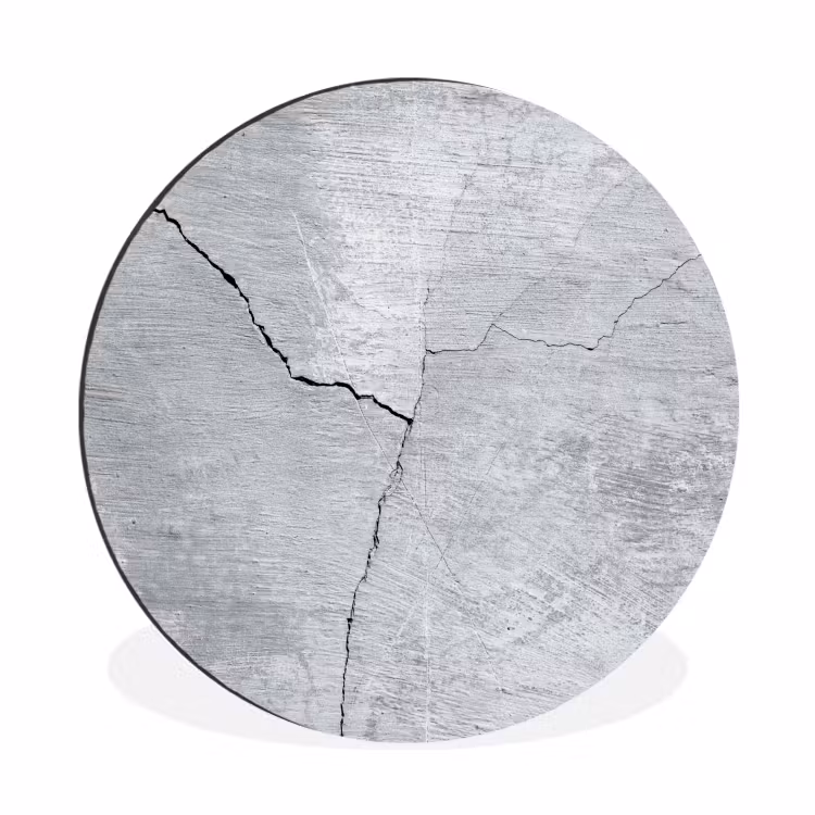Beton - Scheur - Grijs Wandcirkel aluminium klein -3d