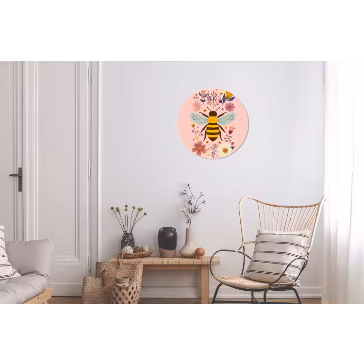 Bij - Geel - Bloemen - Kleurrijk Wandcirkel aluminium klein -woonkamer