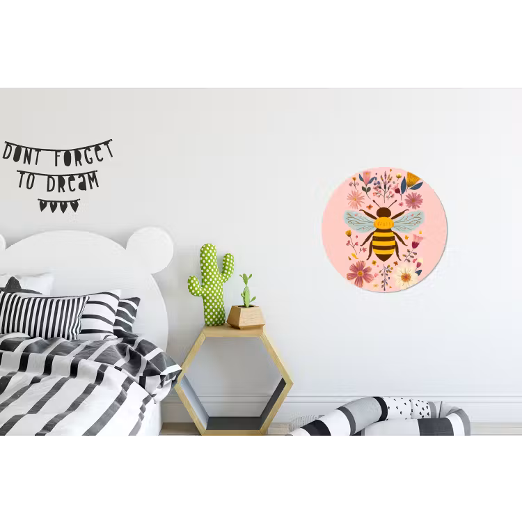 Bij - Geel - Bloemen - Kleurrijk Wandcirkel aluminium klein -kinderkamer