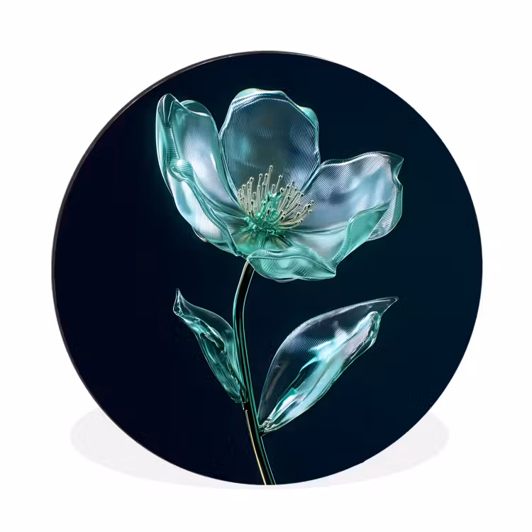 Bladeren - Bloem - Glazen - Donkerblauw Wandcirkel aluminium klein -3d