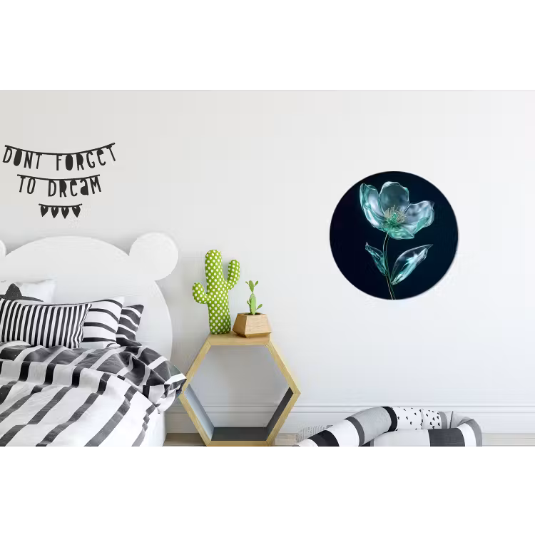 Bladeren - Bloem - Glazen - Donkerblauw Wandcirkel aluminium klein -kinderkamer