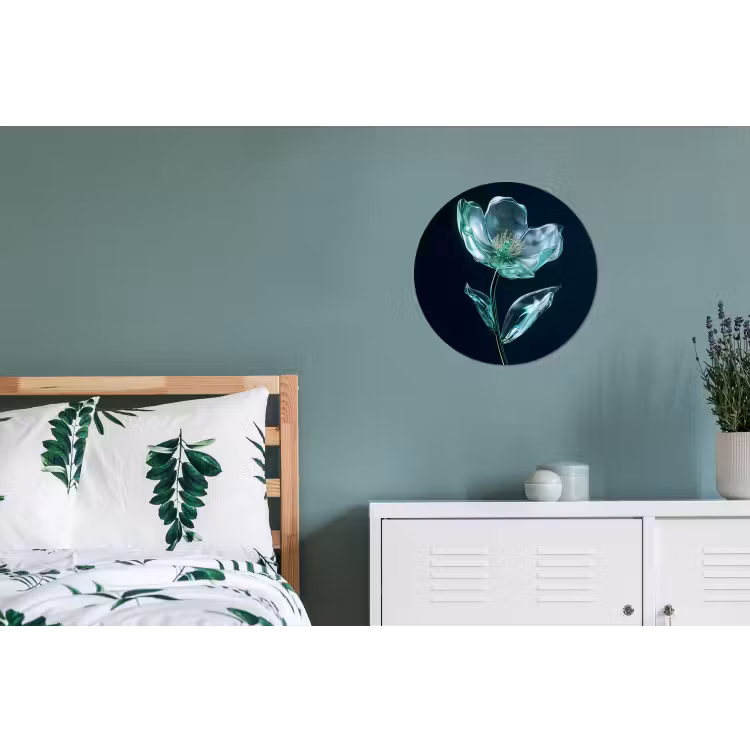 Bladeren - Bloem - Glazen - Donkerblauw Wandcirkel aluminium klein -slaapkamer