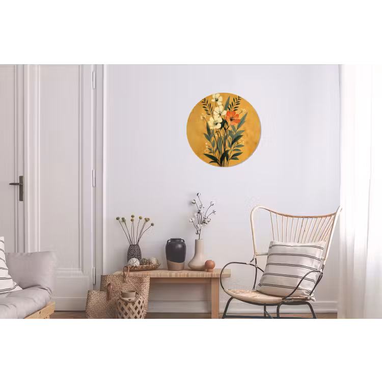 Bladeren - Boeket - Bloemen - Geel Wandcirkel aluminium klein -woonkamer
