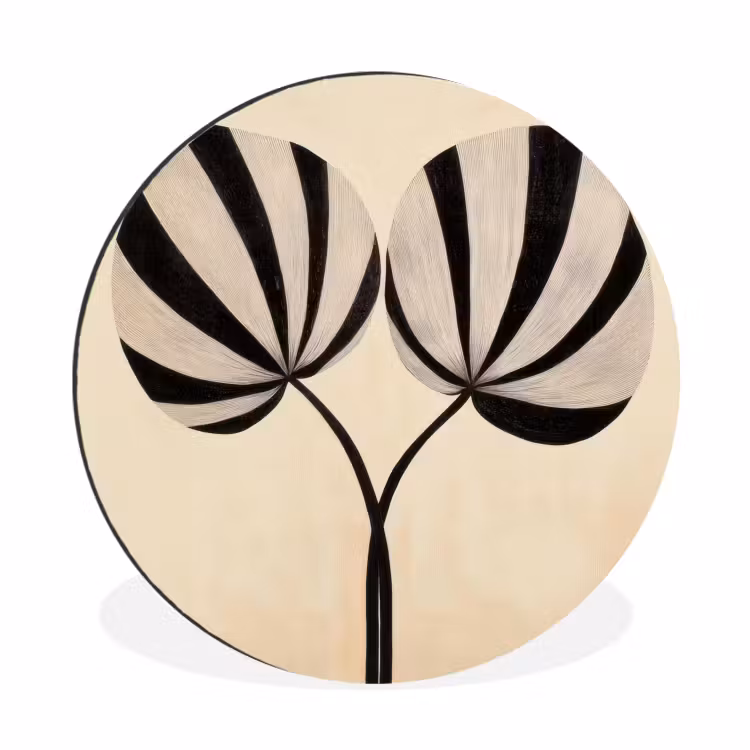 Bladeren - Gestreept - Stengel - Beige Wandcirkel aluminium klein -3d