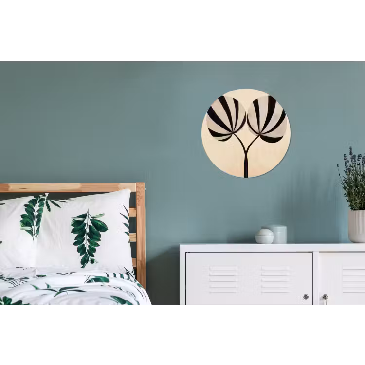 Bladeren - Gestreept - Stengel - Beige Wandcirkel aluminium klein -slaapkamer
