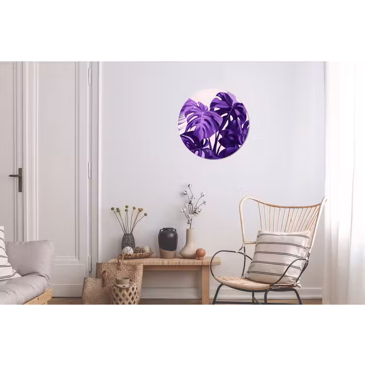 Bladeren - Paars - Tropisch - Abstract Wandcirkel aluminium klein -woonkamer