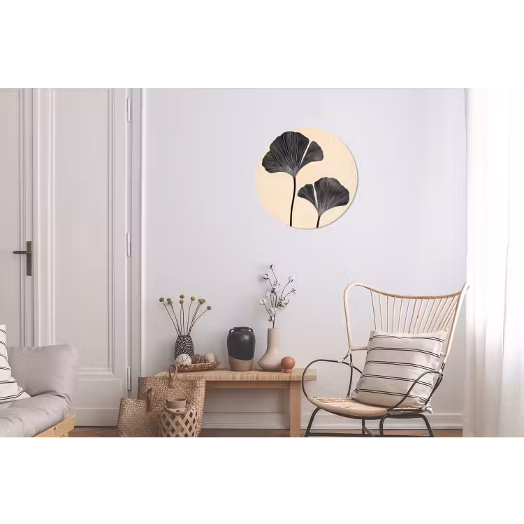 Bladeren - Minimalistisch - Zwart Wandcirkel aluminium klein -woonkamer