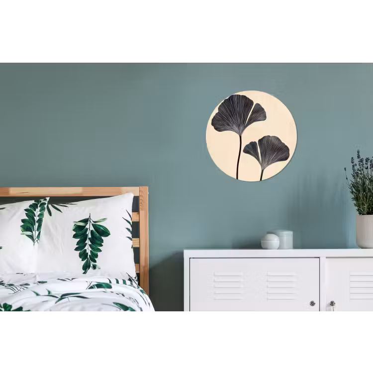 Bladeren - Minimalistisch - Zwart Wandcirkel aluminium klein -slaapkamer