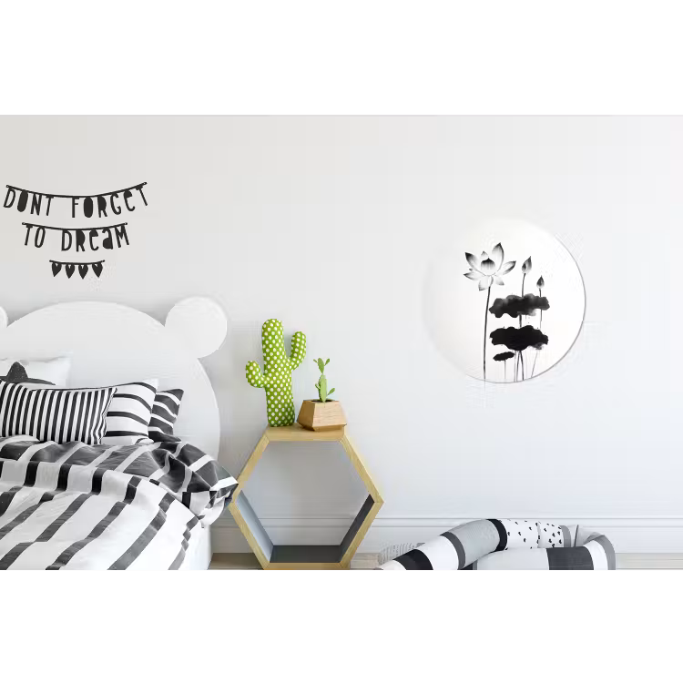 Bladeren - Zwart - Lotusbloem - Minimalitisch Wandcirkel aluminium klein -kinderkamer