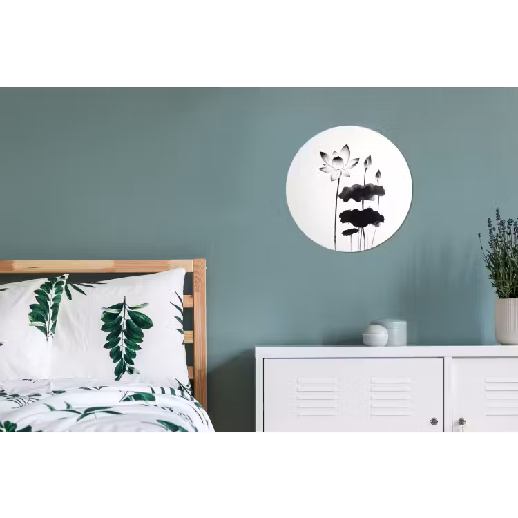 Bladeren - Zwart - Lotusbloem - Minimalitisch Wandcirkel aluminium klein -slaapkamer