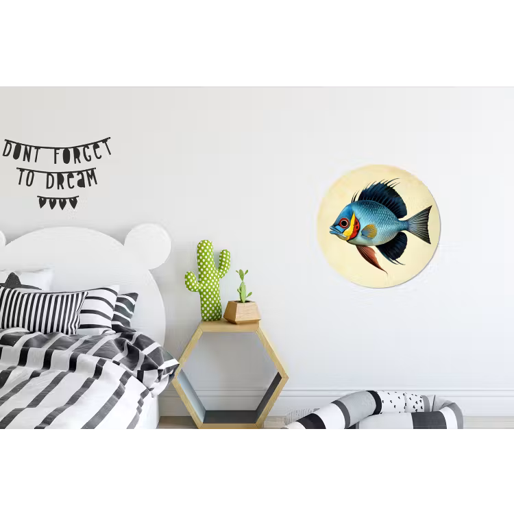 Blauw - Kieuwen - Vis - Illustratie Wandcirkel aluminium klein -kinderkamer