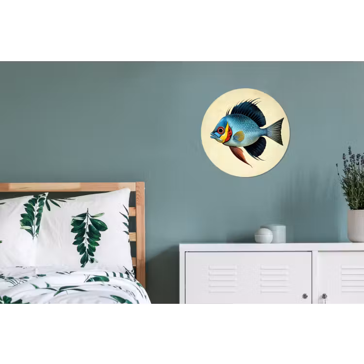 Blauw - Kieuwen - Vis - Illustratie Wandcirkel aluminium klein -slaapkamer
