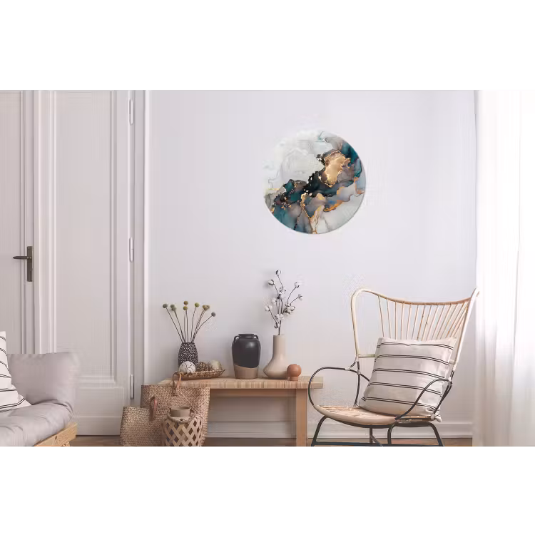 Blauw - Marmer - Goud Wandcirkel aluminium klein -woonkamer